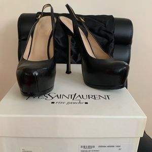 Yves Saint Laurent Black Tribtoo Slingback. Size 37. Made in Italy